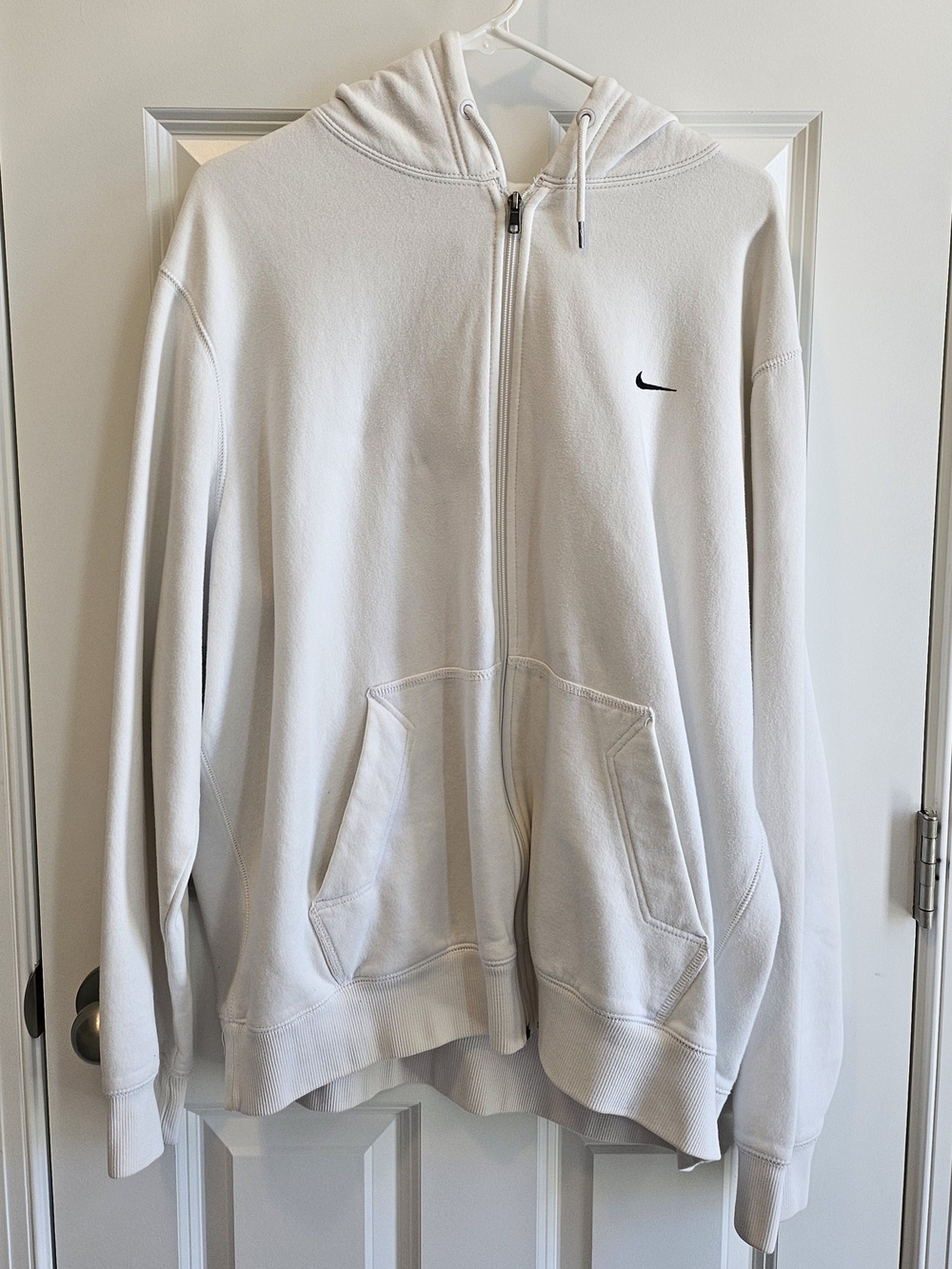 Nike White Full-Zip Hooded Sweatshirt with Black Swoosh
